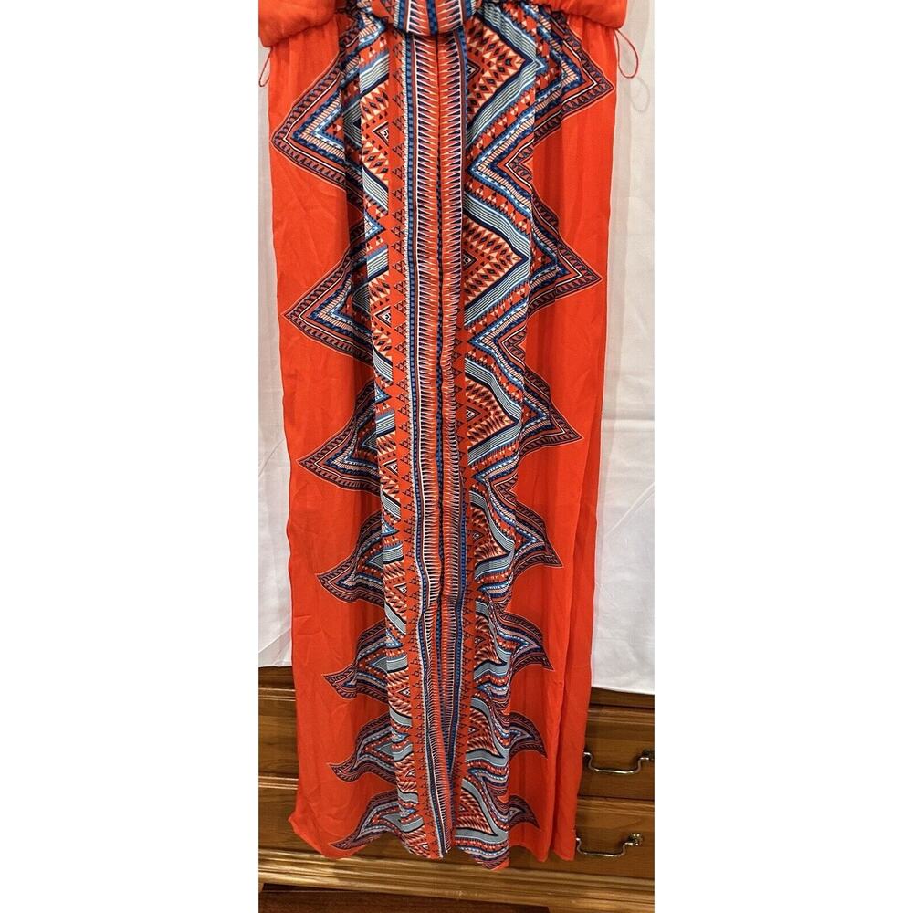 Luxology Tropical Belted Maxi Dress V Neck Women Size M Red Bohemian - Picture 9 of 16